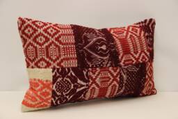Turkish Textile Patchwork Pillow Cover, Wool Lumbar Cushion - 12x20 In