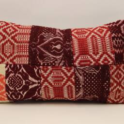 Turkish Textile Patchwork Pillow Cover, Wool Lumbar Cushion - 12x20 In - thumbnail 2