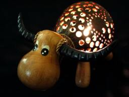 Buffalo Smile Animal Lamp Coconut Shell Bedroom Table Floor Light Wooden Garden Handmade Lantern - thumbnail 1