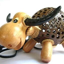 Buffalo Smile Animal Lamp Coconut Shell Bedroom Table Floor Light Wooden Garden Handmade Lantern - thumbnail 2