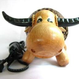 Buffalo Smile Animal Lamp Coconut Shell Bedroom Table Floor Light Wooden Garden Handmade Lantern - thumbnail 3