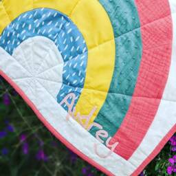 Custom Made Boho Rainbow Baby Quilt Blanket, You Choose The Fabrics. Can Be Personalised. Bespoke Gift - thumbnail 3