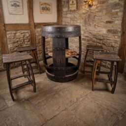 Whiskey Barrel Bar Table With Shelves & 4 Stools - Oak Home Set - thumbnail 3