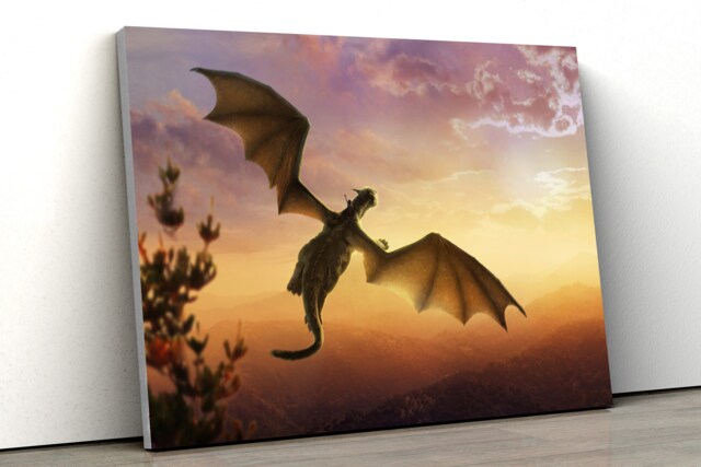 Fantasy Dragon Flying Sunset Large Canvas Art Custom Print Gift A0 A1 A2 A3 A4 - image 1