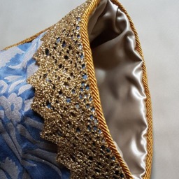Luxury Christmas Stocking Fortuny Fabric Midnight Blue & Silver Melagrana Pattern - Made in Italy - thumbnail 3