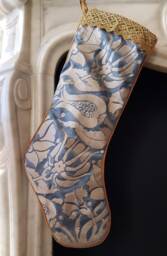 Luxury Christmas Stocking Fortuny Fabric Midnight Blue & Silver Melagrana Pattern - Made in Italy - thumbnail 1