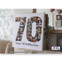 70Th Birthday Number 70 Personalised Picture Photo Collage Framed Canvas Print Mum Dad Nana Grandad Grandma Friend Gift - thumbnail 1