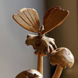 Wooden Butterfly On Mushroom 8.5 Inch/21 cm, Wood Carving, Unique Gift, Bedroom Decor, Office Living Room, Gift Idea, Housewarming - thumbnail 3