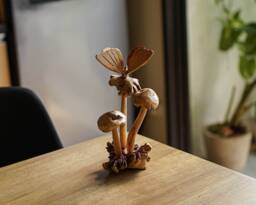 Wooden Butterfly On Mushroom 8.5 Inch/21 cm, Wood Carving, Unique Gift, Bedroom Decor, Office Living Room, Gift Idea, Housewarming - thumbnail 1