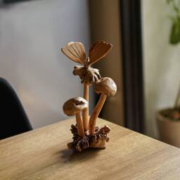 Wooden Butterfly On Mushroom 8.5 Inch/21 cm, Wood Carving, Unique Gift, Bedroom Decor, Office Living Room, Gift Idea, Housewarming - thumbnail 4