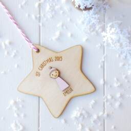 Baby Girl's First Christmas Star - Baby's Christmas Personalised Tree Decoration