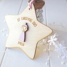 Baby Girl's First Christmas Star - Baby's Christmas Personalised Tree Decoration - thumbnail 2