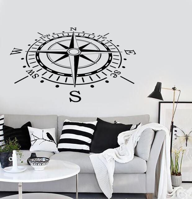 Wall Vinyl Decal Compass 3D Ornament Nautical Marine Science Traveling Modern Beach Home Decor - #1122Dz - image 1