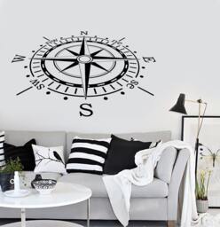 Wall Vinyl Decal Compass 3D Ornament Nautical Marine Science Traveling Modern Beach Home Decor - #1122Dz - thumbnail 1