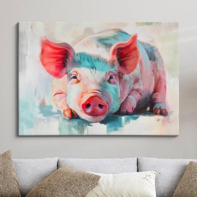 Pig Abstract Pastel Oil Painting Framed Print & Canvas Large Luxury Animal Wall Art Poster Home Decor Interior Lover Gifts - image 1