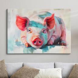Pig Abstract Pastel Oil Painting Framed Print & Canvas Large Luxury Animal Wall Art Poster Home Decor Interior Lover Gifts - thumbnail 1