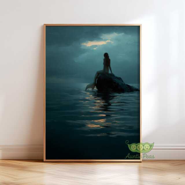 Moody Mermaid Wall Art, Dreamy Ocean Fantasy Print, Dark Coastal Sea Artwork, Mermaidcore Decor, Atmospheric Nautical Poster - image 1