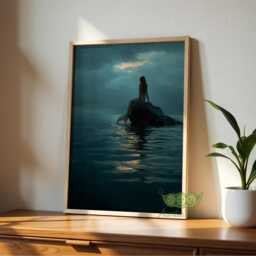 Moody Mermaid Wall Art, Dreamy Ocean Fantasy Print, Dark Coastal Sea Artwork, Mermaidcore Decor, Atmospheric Nautical Poster - thumbnail 3