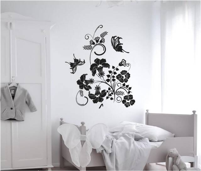 Floral Butterfly's Vinyl Wall Art, Decal, Sticker, Transfer, Mural, Decor, Rent Friendly, Interior, Exterior, Full Removable, - 0946 - image 1