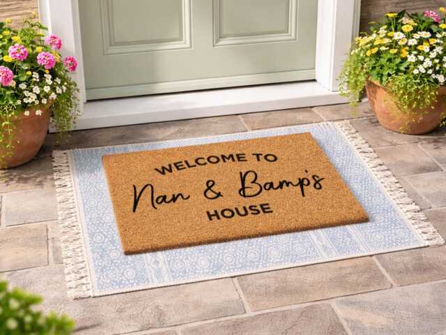 Parent Birthday Gift Idea - Custom Welcome Rug Modern Cursive Family Home Sign - image 1