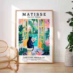 Black Cat On A Toilet Poster, Matisse Print, Funny Bathroom Wall Art, Colourful Dopamine Decor, Mid Century Modern Henri Style - thumbnail 1