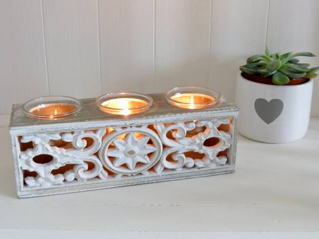Rustic Carved Tea Light Holder - Wooden Candle Farmhouse Decor - image 1