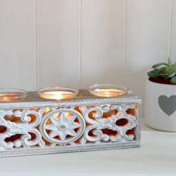 Rustic Carved Tea Light Holder - Wooden Candle Farmhouse Decor - thumbnail 2