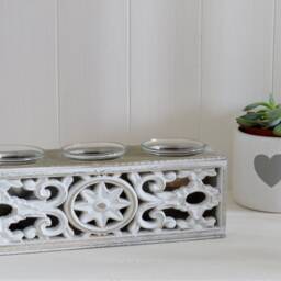 Rustic Carved Tea Light Holder - Wooden Candle Farmhouse Decor - thumbnail 3