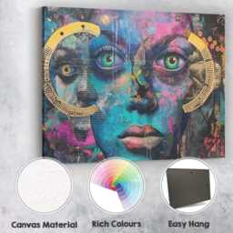 Colourful Urban Graffiti Woman Face Contemporary Abstract Portrait Canvas Wall Art Print Decor Picture Ready To Hang - thumbnail 2