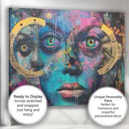 Colourful Urban Graffiti Woman Face Contemporary Abstract Portrait Canvas Wall Art Print Decor Picture Ready To Hang - thumbnail 3