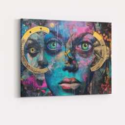 Colourful Urban Graffiti Woman Face Contemporary Abstract Portrait Canvas Wall Art Print Decor Picture Ready To Hang - thumbnail 4