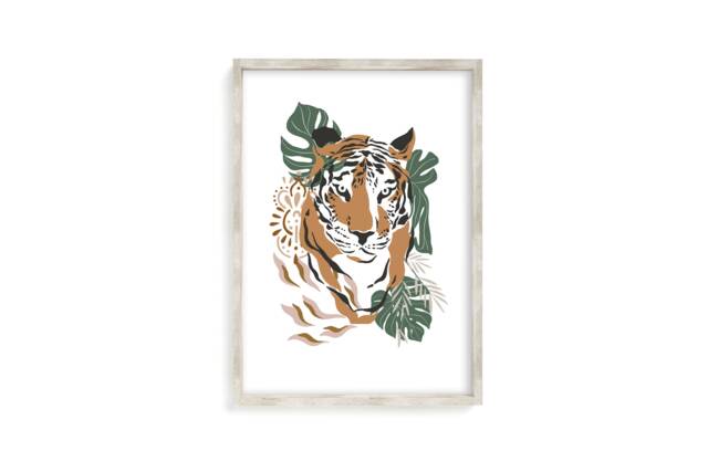 Jungle Tiger Print - Tropical Tiger, Botanical Animal Print, Leaves, Wild Child, Animal, Safari Bedroom, Boho Wall Art - image 1