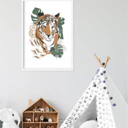 Jungle Tiger Print - Tropical Tiger, Botanical Animal Print, Leaves, Wild Child, Animal, Safari Bedroom, Boho Wall Art - thumbnail 2