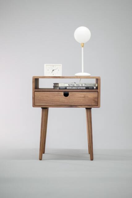 Mid Century Nightstand Bedside Table With Drawer in Solid Walnut Wood - image 1