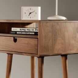 Mid Century Nightstand Bedside Table With Drawer in Solid Walnut Wood - thumbnail 2