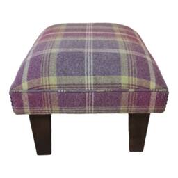 Footstool in Balmoral Amethyst Tartan Fabric Standing On Mahogany Solid Wood Legs - thumbnail 3