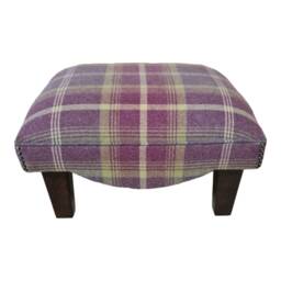 Footstool in Balmoral Amethyst Tartan Fabric Standing On Mahogany Solid Wood Legs - thumbnail 1
