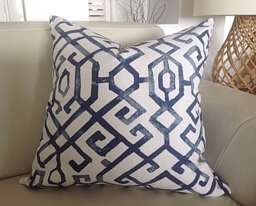 Indigo Geometric Cushion Cover Vintage Navy Blue Cotton Pillow - thumbnail 1