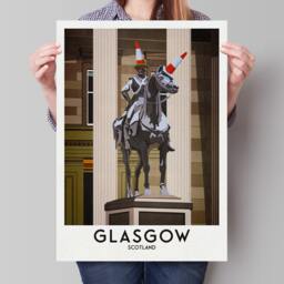 Glasgow Duke Of Wellington Statue Poster - Print Scottish Wall Art Historical Landmark Traffic Cone - thumbnail 1