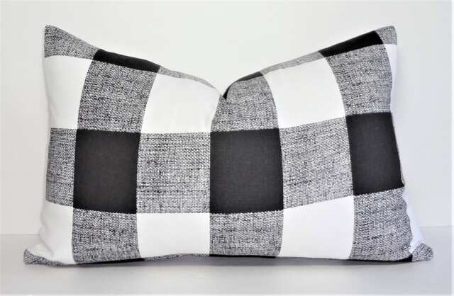 Black & White Buffalo Plaid Lumbar Pillow Cover, Cotton Checked - image 1