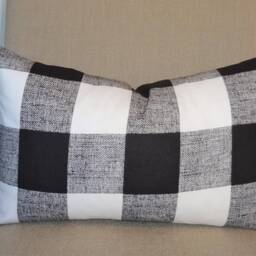 Black & White Buffalo Plaid Lumbar Pillow Cover, Cotton Checked - thumbnail 2