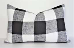 Black & White Buffalo Plaid Lumbar Pillow Cover, Cotton Checked - thumbnail 1