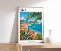 Nice France Travel Poster French Riviera Coastal Art - thumbnail 1