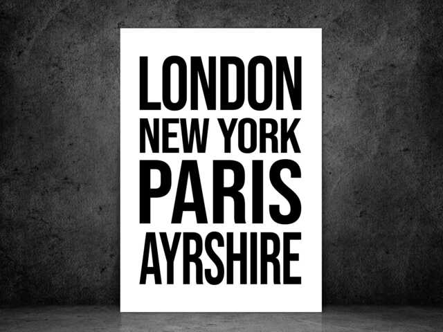 Ayrshire Iconic Bold Town Scotland Print Poster - Scotland Gift Bespoke A5 A4 A3 Framed Or Unframed - image 1