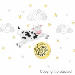 The Cow Jumped Over The Moon Classic Nursery Rhyme Repositionable Fabric Wall Decal Sticker For Nursery, Girl's Or Boy's Room, PVC Free - thumbnail 2