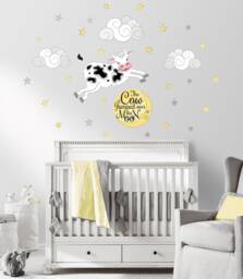 The Cow Jumped Over The Moon Classic Nursery Rhyme Repositionable Fabric Wall Decal Sticker For Nursery, Girl's Or Boy's Room, PVC Free