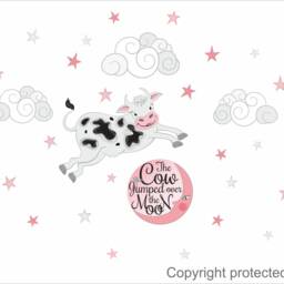 The Cow Jumped Over The Moon Classic Nursery Rhyme Repositionable Fabric Wall Decal Sticker For Nursery, Girl's Or Boy's Room, PVC Free - thumbnail 4