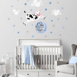 The Cow Jumped Over The Moon Classic Nursery Rhyme Repositionable Fabric Wall Decal Sticker For Nursery, Girl's Or Boy's Room, PVC Free - thumbnail 3