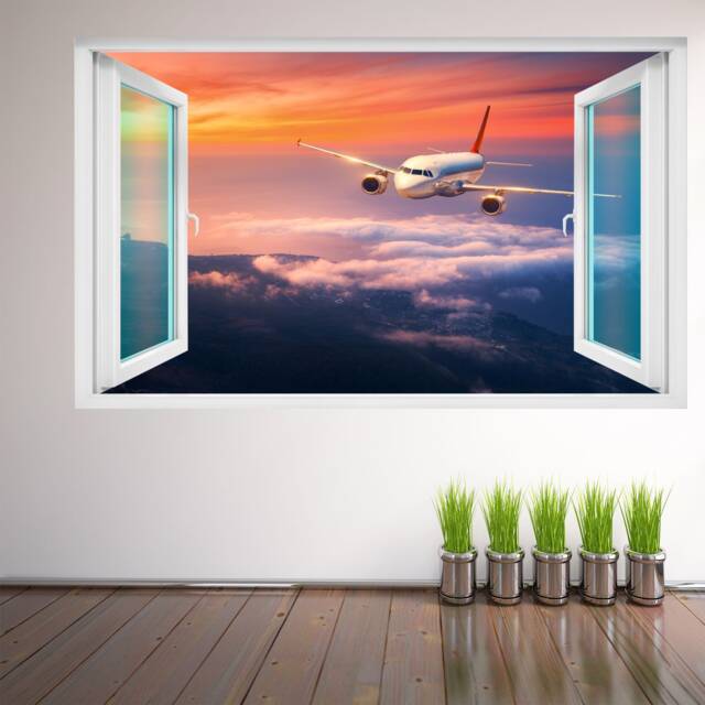 Airplane Aircraft Sunset Wall Sticker Mural Decal Poster Print Art Kids Bedroom Home Decor Fs22 - image 1