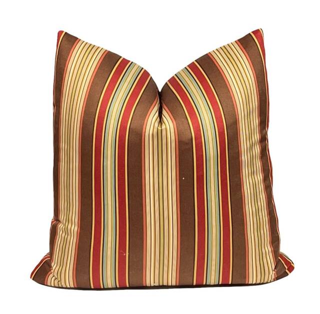 Brown Blue Red Striping Port Pillow Cover - Both Sides Multicolor Stripes Decorative Robert Allen Throw